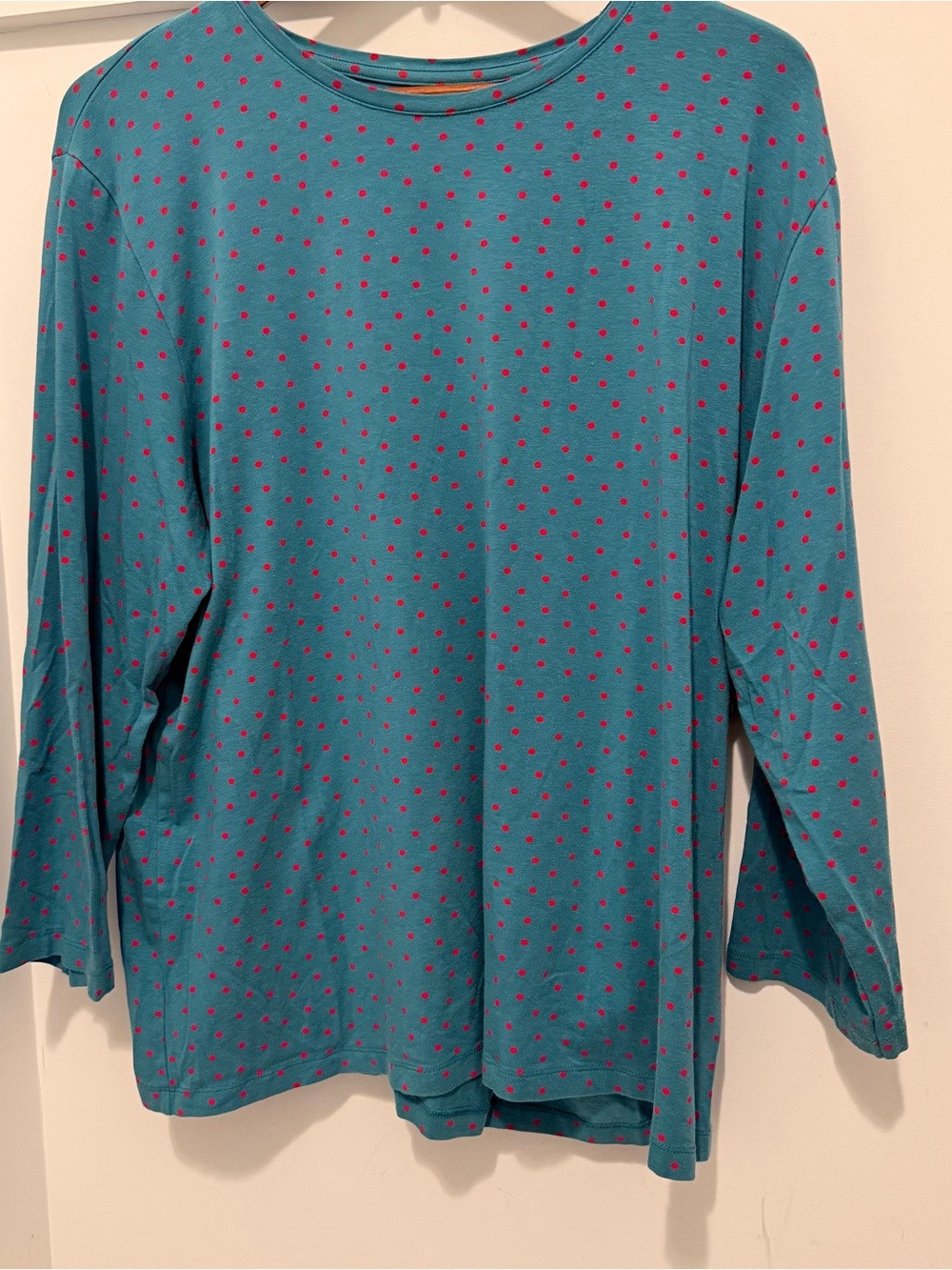Gundrun Sjoden Organic Cotton Blend Teal Green Red Polka Dot Long Sleeve Tee XXL